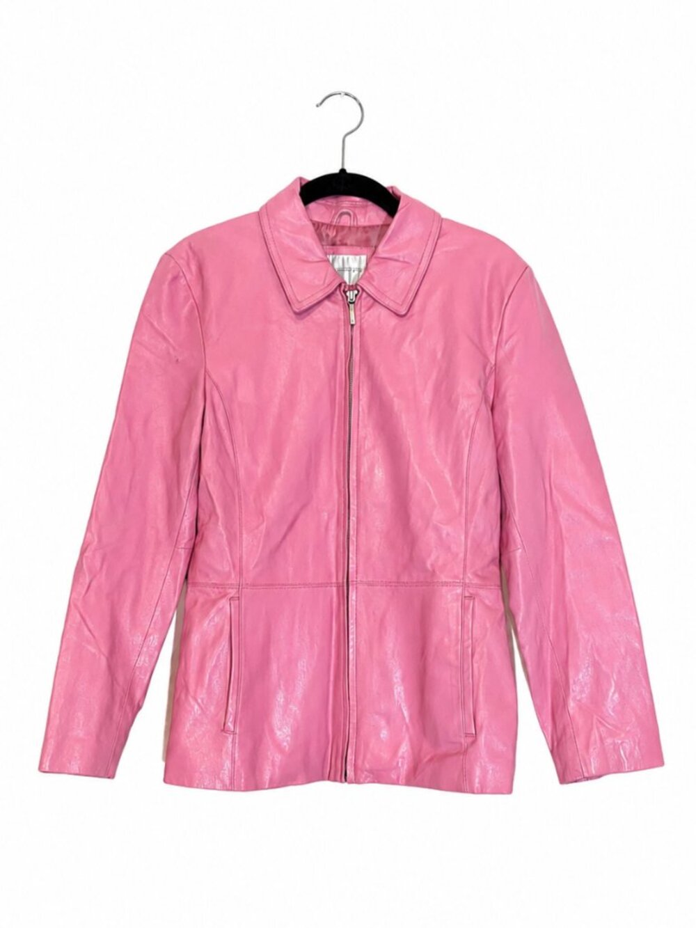 Worthington Pink Genuine Leather Jacket Women's Small Y2K Zip Front Coat